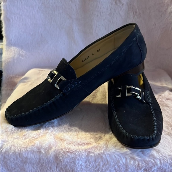 Black Loafers with Silver Hardware and Moccasin Stitching B07